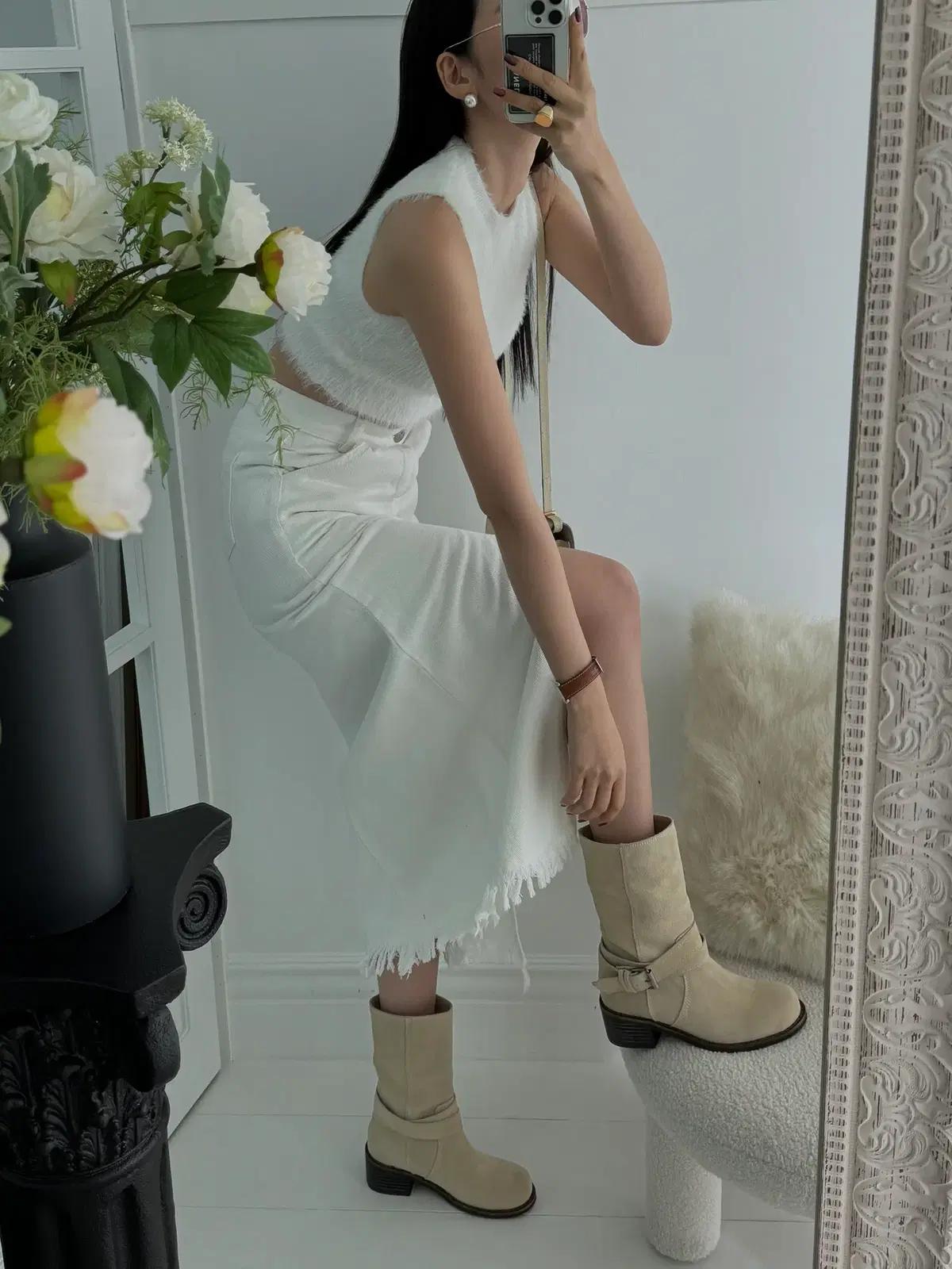 #1115 둥근토 5cm 앤틱벨크로 소가죽 미들부츠 225 베이지 3