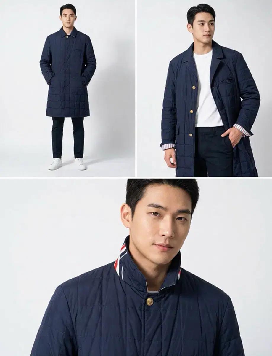 [5% 할인] [2사이즈] 톰브라운 남성 백삼선 체스터필드 다운 패딩 코트 자켓 네이비 3