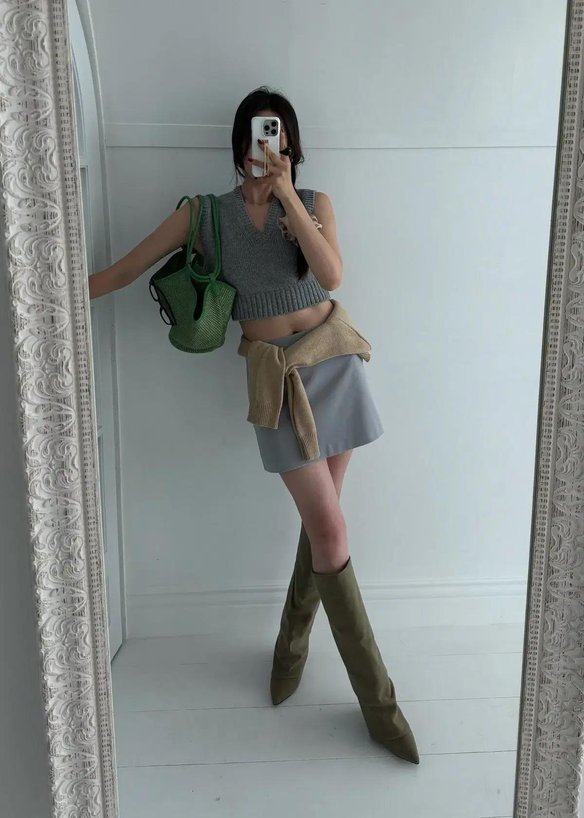 #367 뾰족코 8cm 누벅텍스쳐 폴드오버 롱부츠 245 카키 3