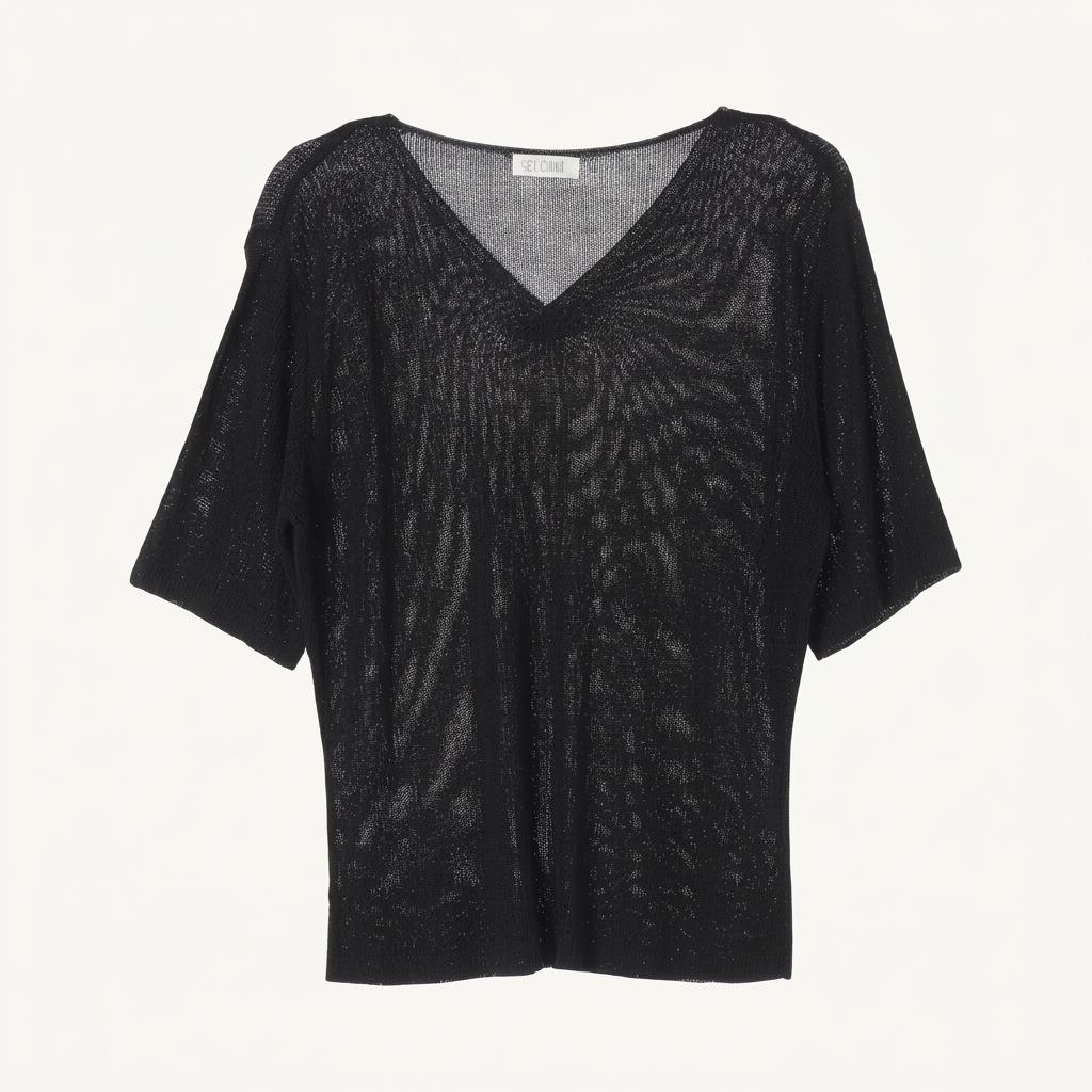 JAPAN (WOMEN - L) 아크릴 린넨 레이온 브이넥 니트 탑 1