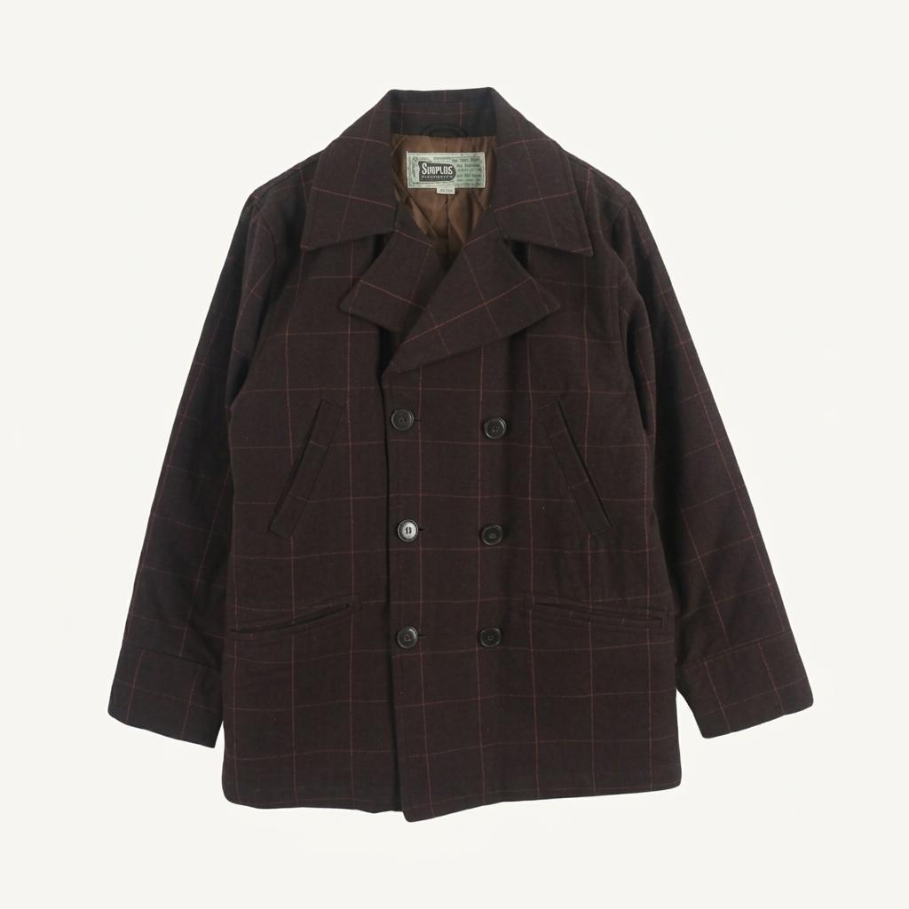 JAPAN (MEN - M) 코튼 SURPLUS 체크 패턴 더블 버튼 피코트 1