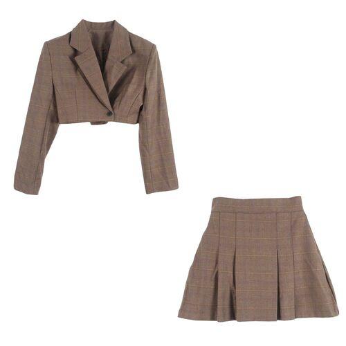 KOREA (WOMEN - F) [SET] 크롭 체크 블레이저 & 플리츠 스커트 2