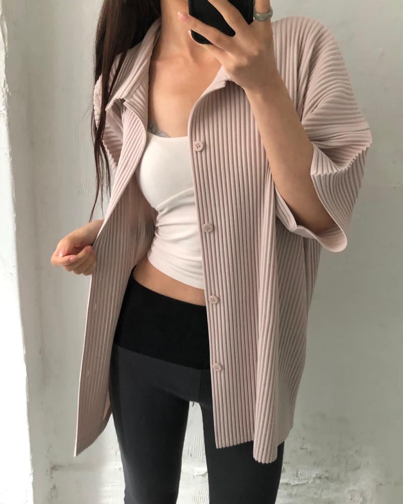 Issey Miyake 옴므플리세 베이비핑크 플리츠 반팔 셔츠 3