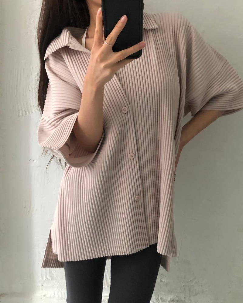 Issey Miyake 옴므플리세 베이비핑크 플리츠 반팔 셔츠 4
