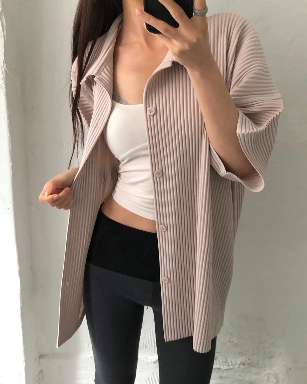 Issey Miyake 옴므플리세 베이비핑크 플리츠 반팔 셔츠 2