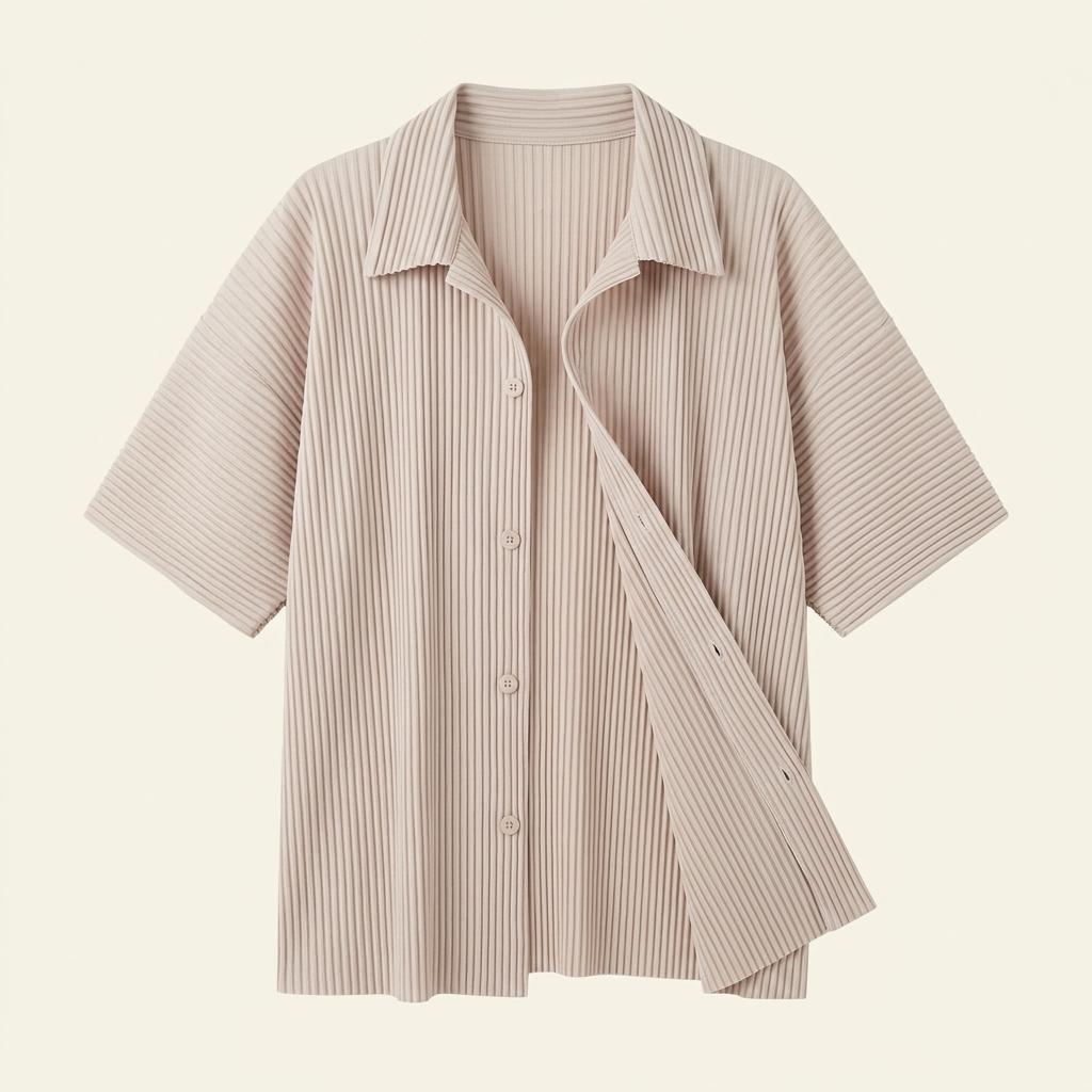 Issey Miyake 옴므플리세 베이비핑크 플리츠 반팔 셔츠 1