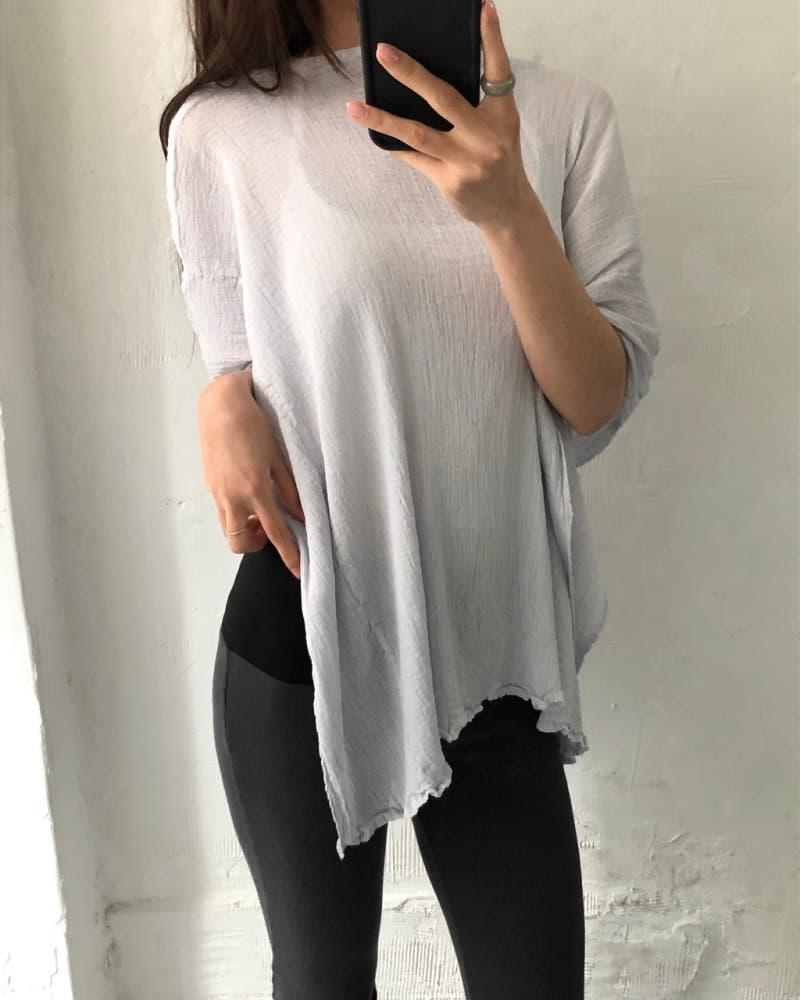 Issey Miyake me 이세이미야케 연하늘 보트넥 플리츠 옆단추 티셔츠 5