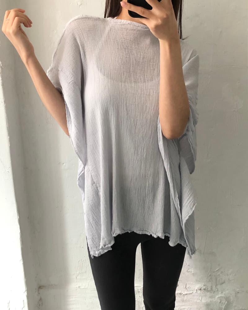 Issey Miyake me 이세이미야케 연하늘 보트넥 플리츠 옆단추 티셔츠 3