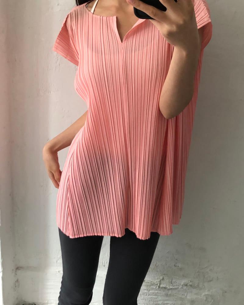 Pleats Please 플리츠플리즈 핑크 컬러 플리츠 슬리브리스 4