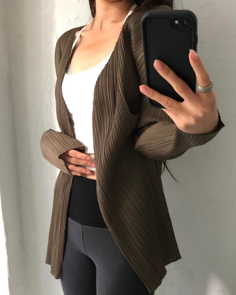 Pleats Please 플리츠플리즈 브라운 컬러 플리츠 오픈 가디건 5
