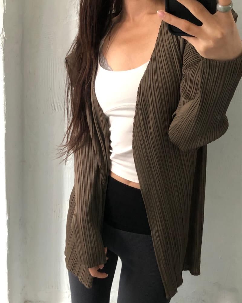 Pleats Please 플리츠플리즈 브라운 컬러 플리츠 오픈 가디건 4