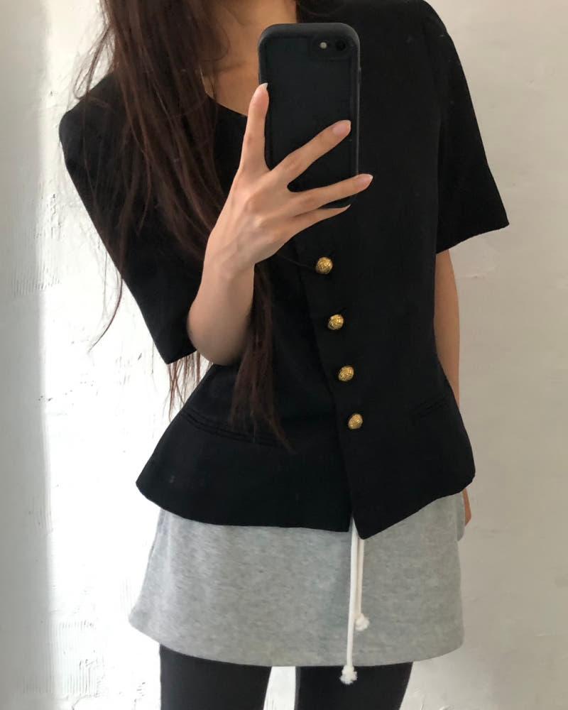 Celine 셀린느 블랙 컬러 골드 버튼 하프 블레이저 6