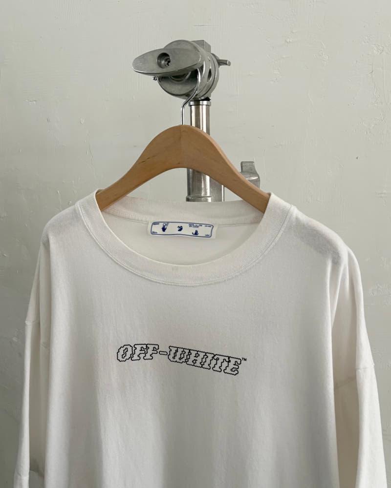 Off-White 오프화이트 화이트 파스칼 핸드 프린팅 오버 숏슬리브 티셔츠 4