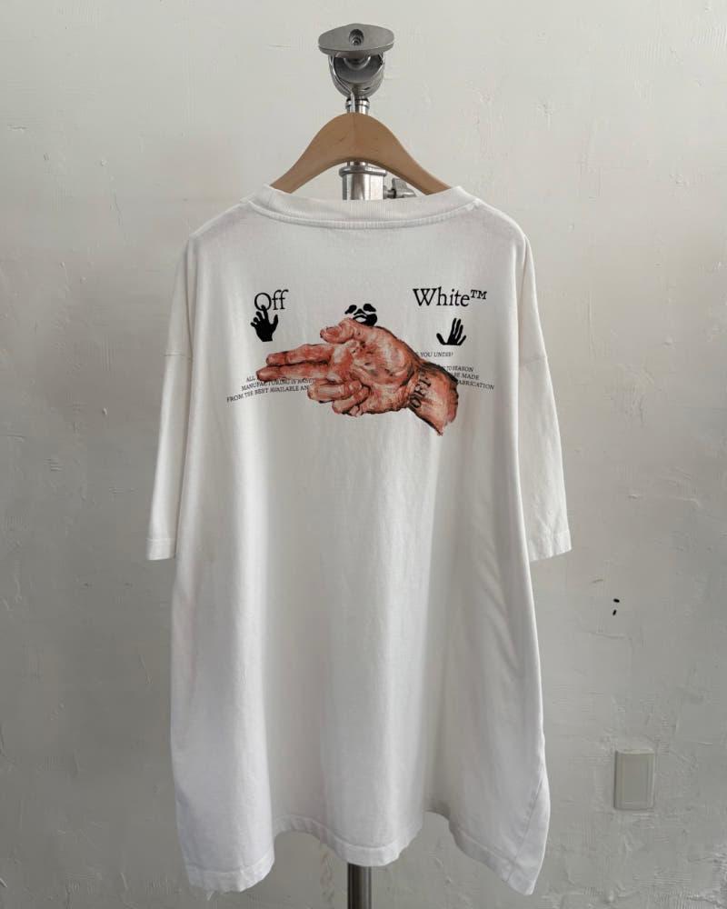 Off-White 오프화이트 화이트 파스칼 핸드 프린팅 오버 숏슬리브 티셔츠 9