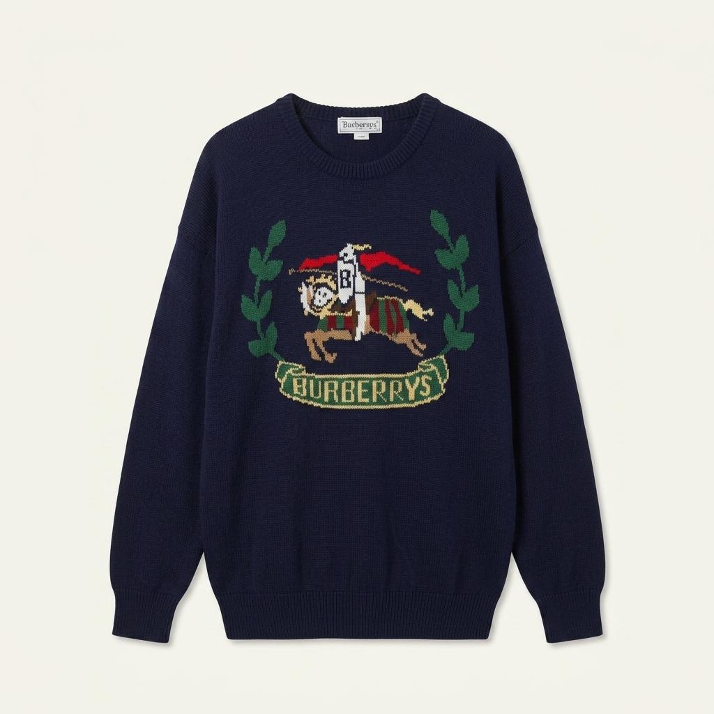 Burberry 버버리 기마 자수로고 네이비컬러 라운드넥 울 니트 1