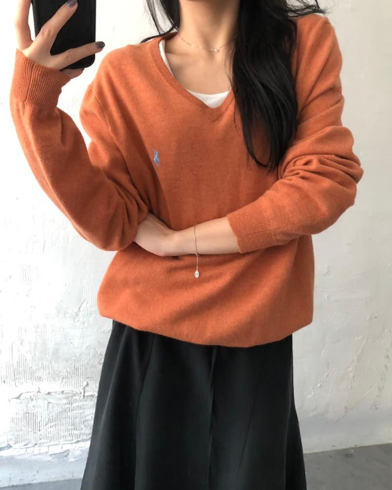 Polo 폴로 랄프로렌 살구오렌지컬러 울 브이넥 니트 3