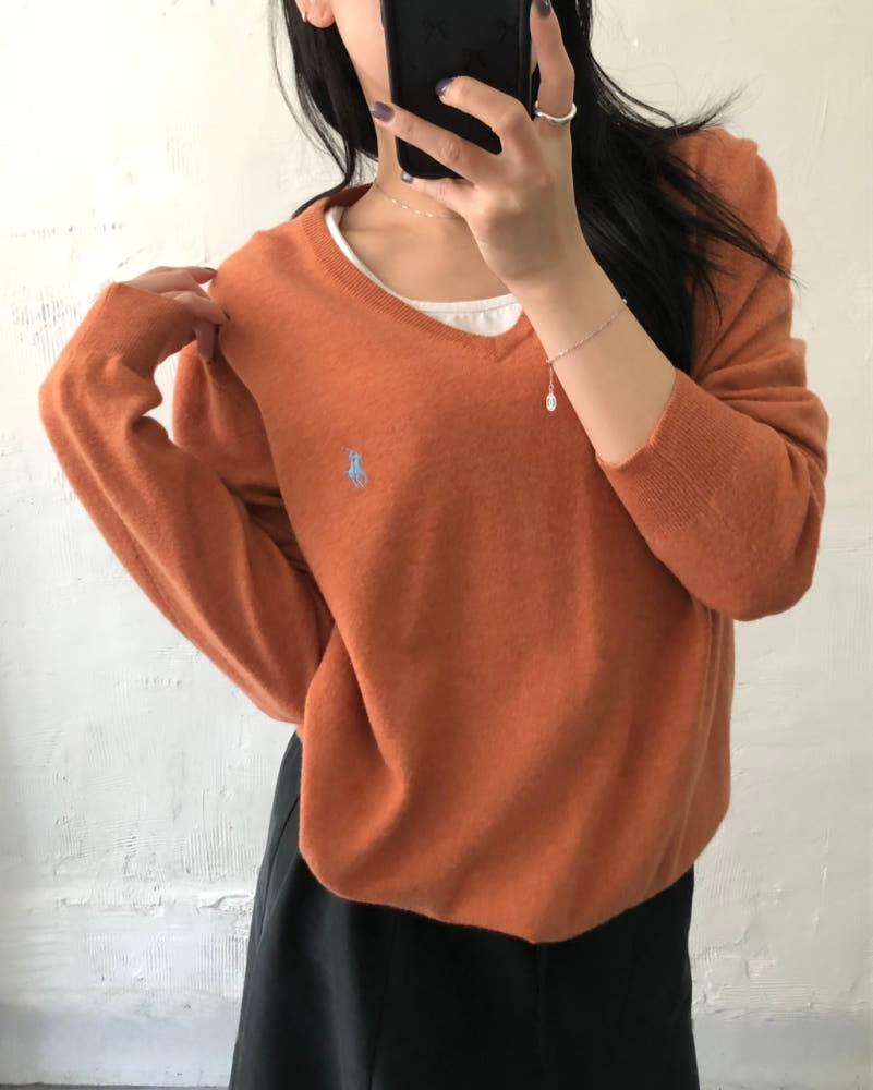 Polo 폴로 랄프로렌 살구오렌지컬러 울 브이넥 니트 4