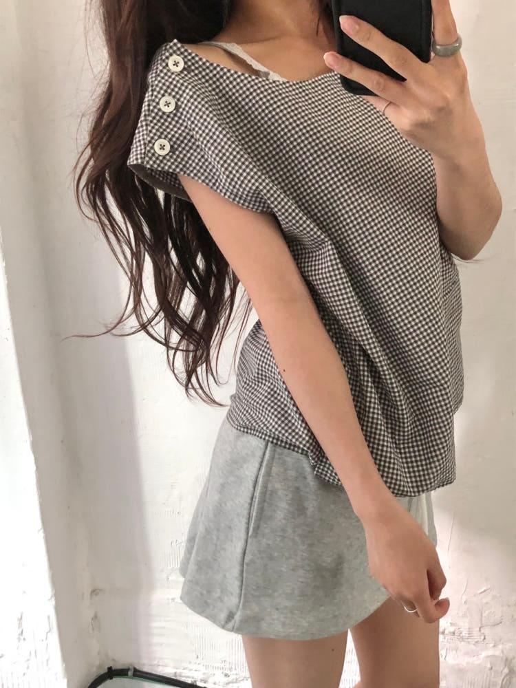 Margaret Howell 마가렛호웰 깅엄체크 슬리브리스 블라우스 5