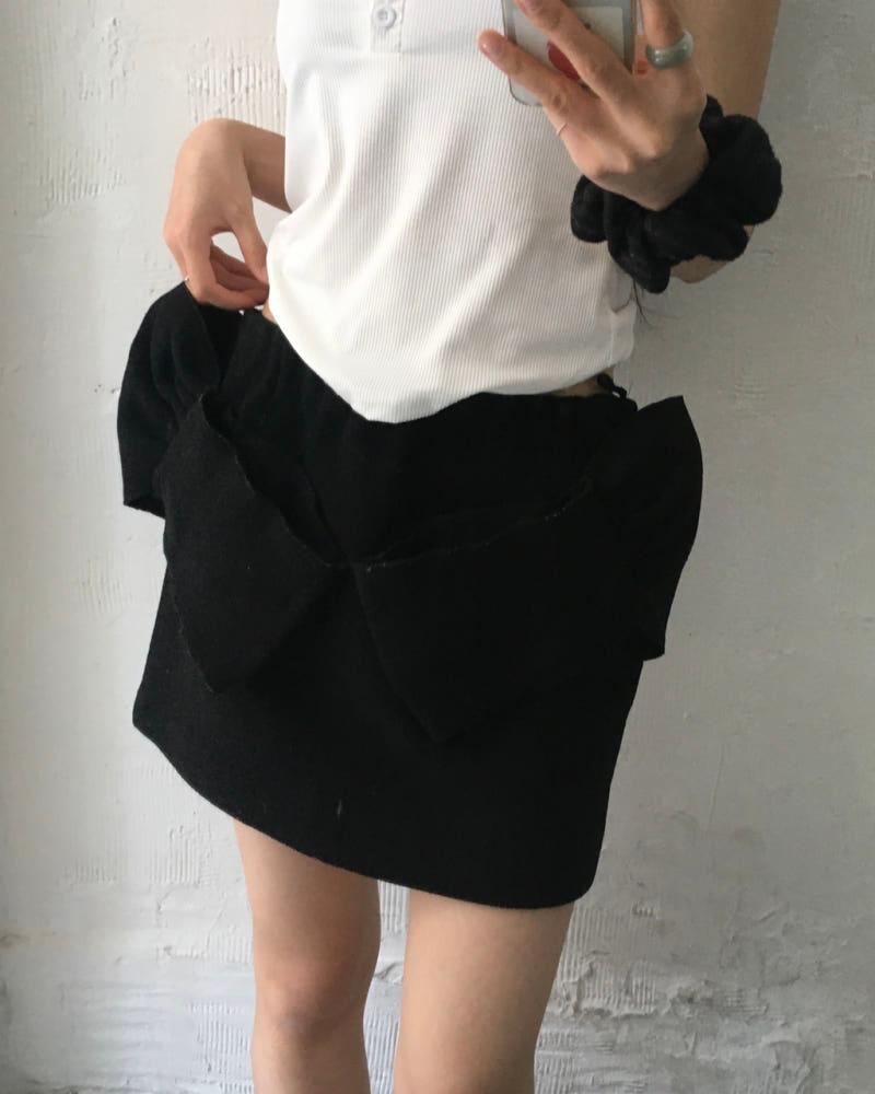 Miu Miu 미우미우 블랙 컬러 리본 로우라이즈 미니 스커트 4