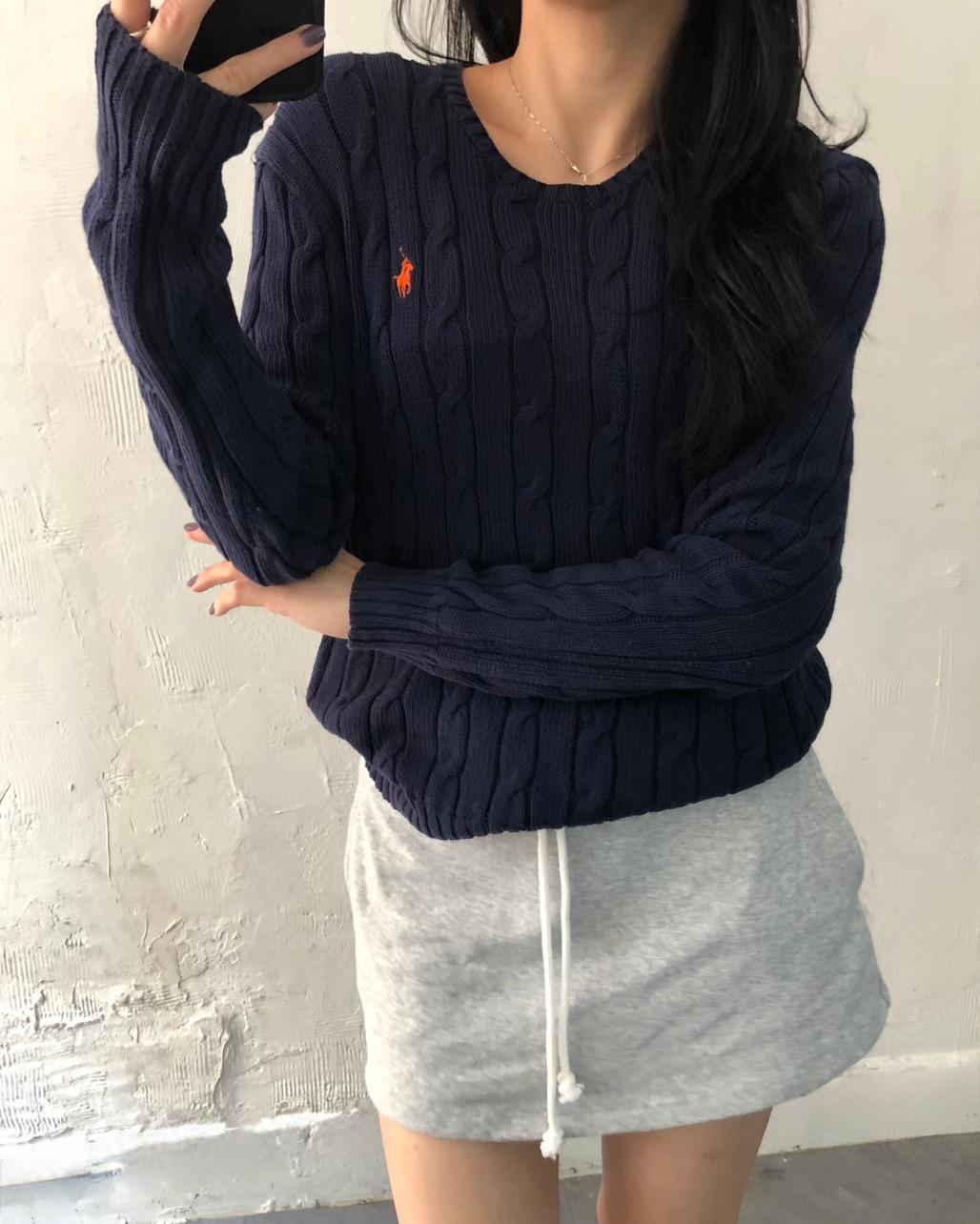 Polo 폴로 랄프로렌 신형 우먼 피마코튼 네이비컬러 케이블 니트 2
