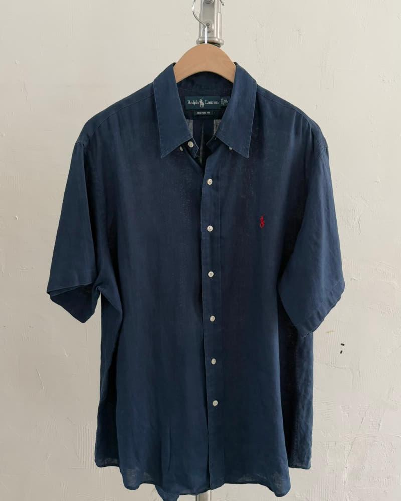 Polo 폴로 랄프로렌 린넨 네이비 반팔 셔츠 3