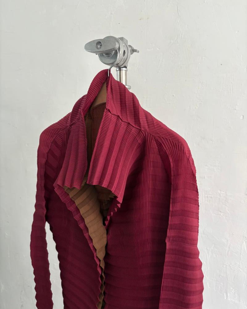 Issey Miyake 이세이미야케 레드 브라운 플리츠 더블 레이어드 가디건 6