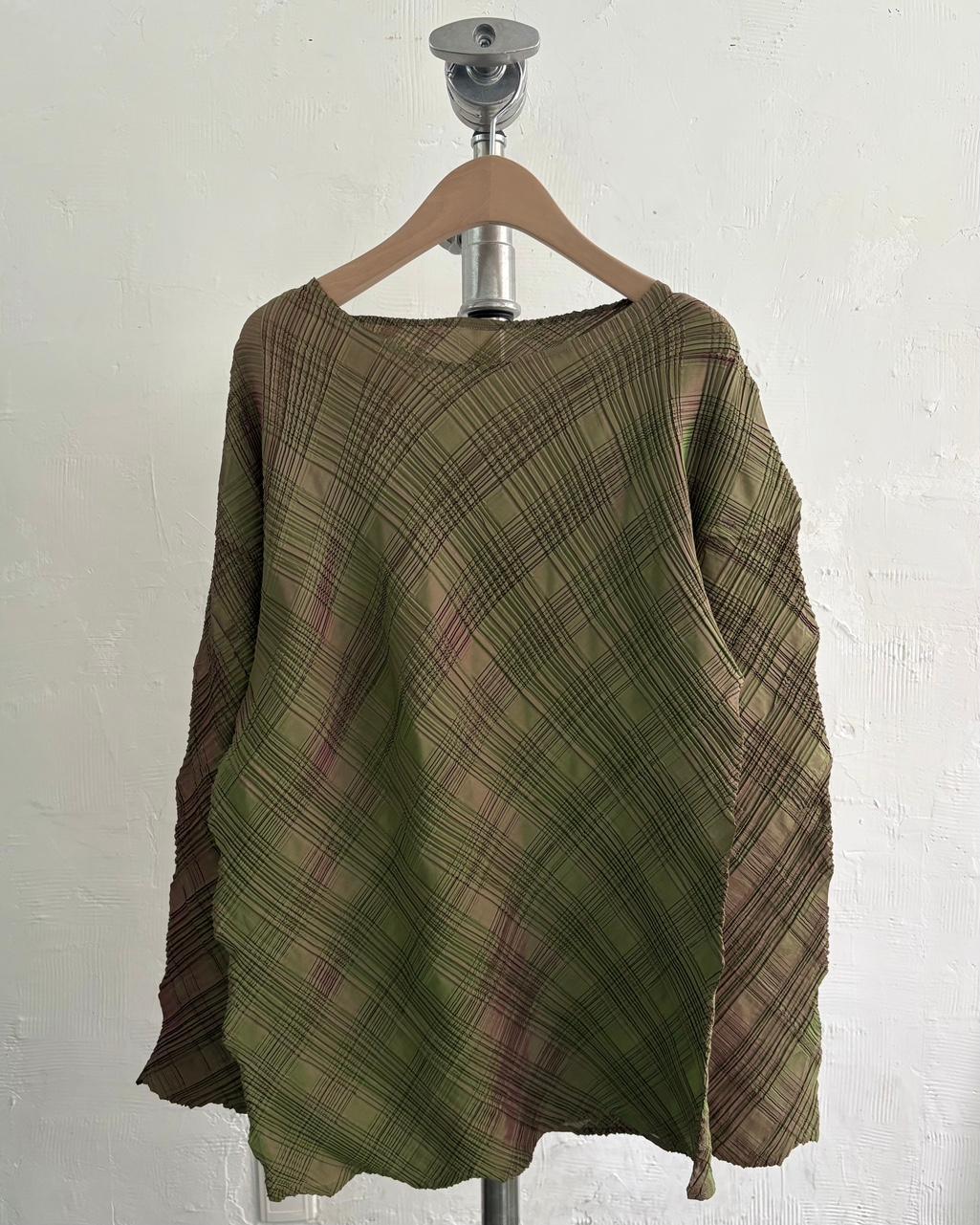 Issey Miyake 이세이미야케 그린 보트넥 플리츠 티셔츠 2