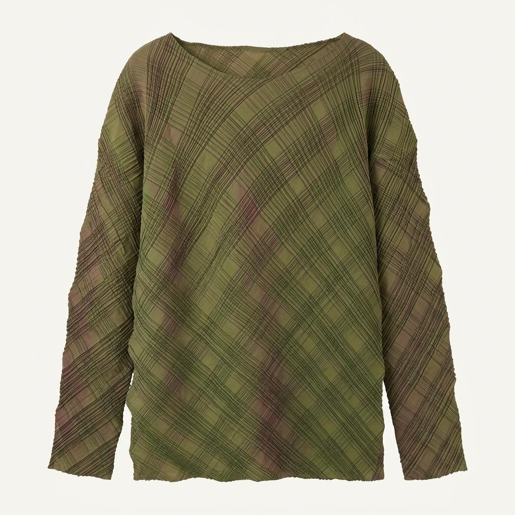 Issey Miyake 이세이미야케 그린 보트넥 플리츠 티셔츠 1