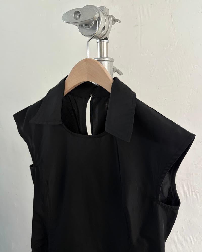Yohji Yamamoto 요지야마모토 블랙 카라 슬리브리스 롱 원피스 7