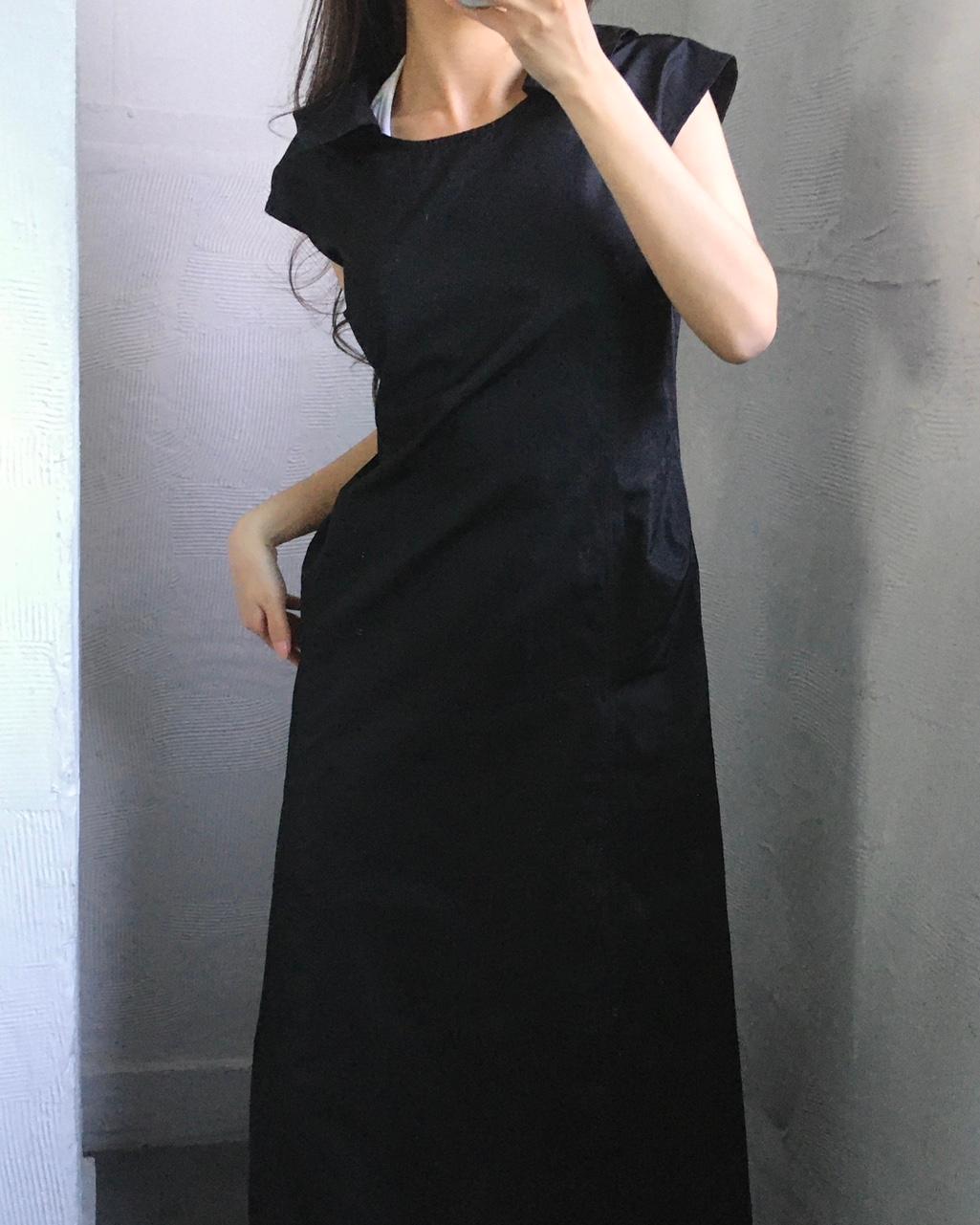 Yohji Yamamoto 요지야마모토 블랙 카라 슬리브리스 롱 원피스 2