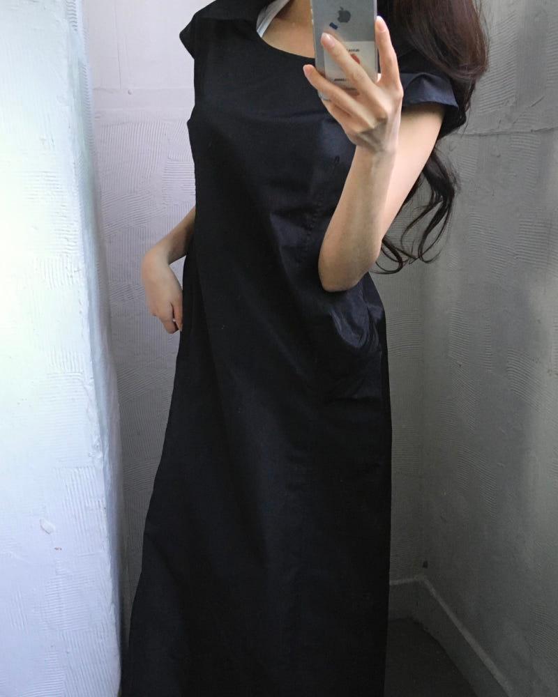 Yohji Yamamoto 요지야마모토 블랙 카라 슬리브리스 롱 원피스 4
