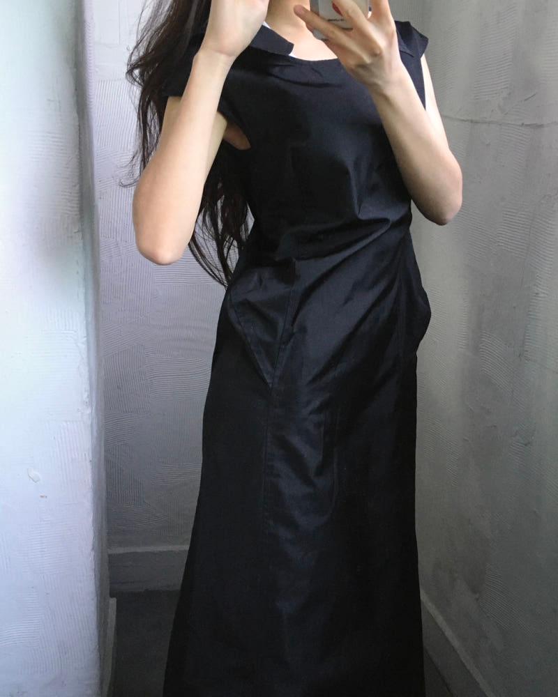 Yohji Yamamoto 요지야마모토 블랙 카라 슬리브리스 롱 원피스 5