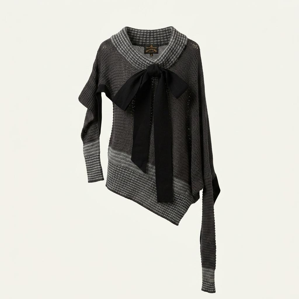 Vivienne Westwood 비비안웨스트우드 차콜 리본 언밸런스 네트 니트