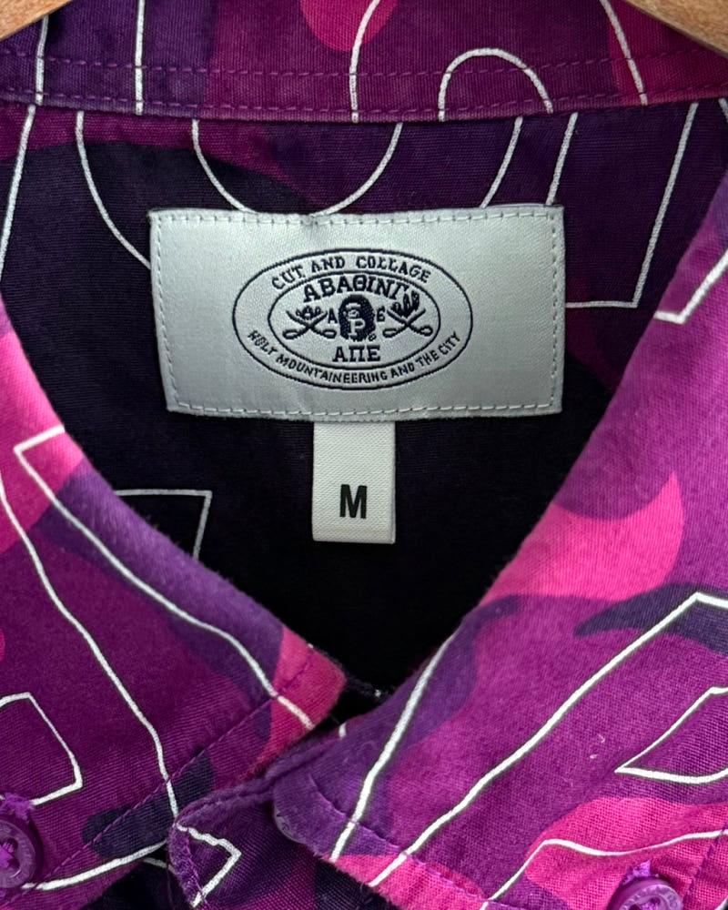 Bape 베이프 텍스트 카모 퍼플 피케 반팔 셔츠 8