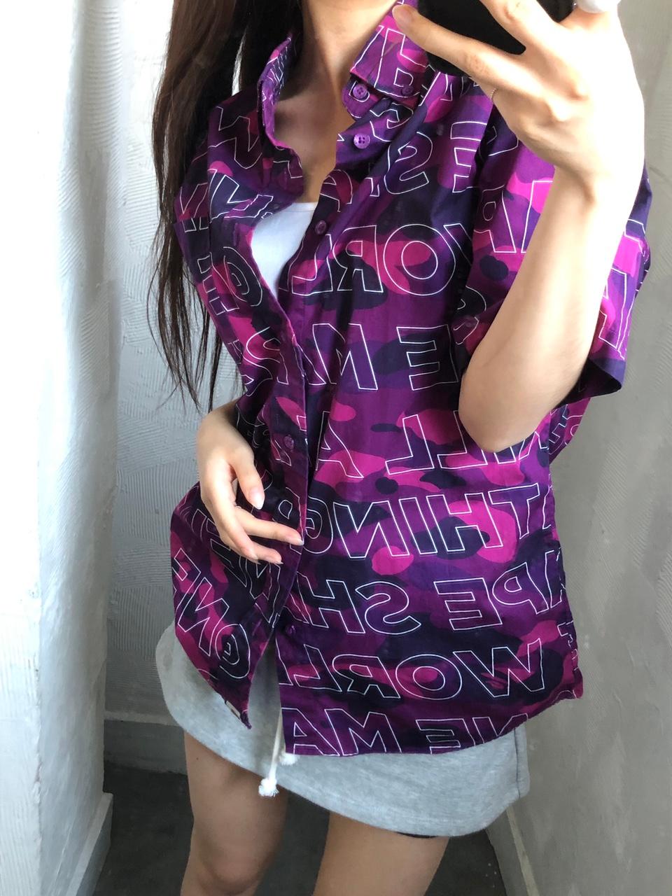 Bape 베이프 텍스트 카모 퍼플 피케 반팔 셔츠 2