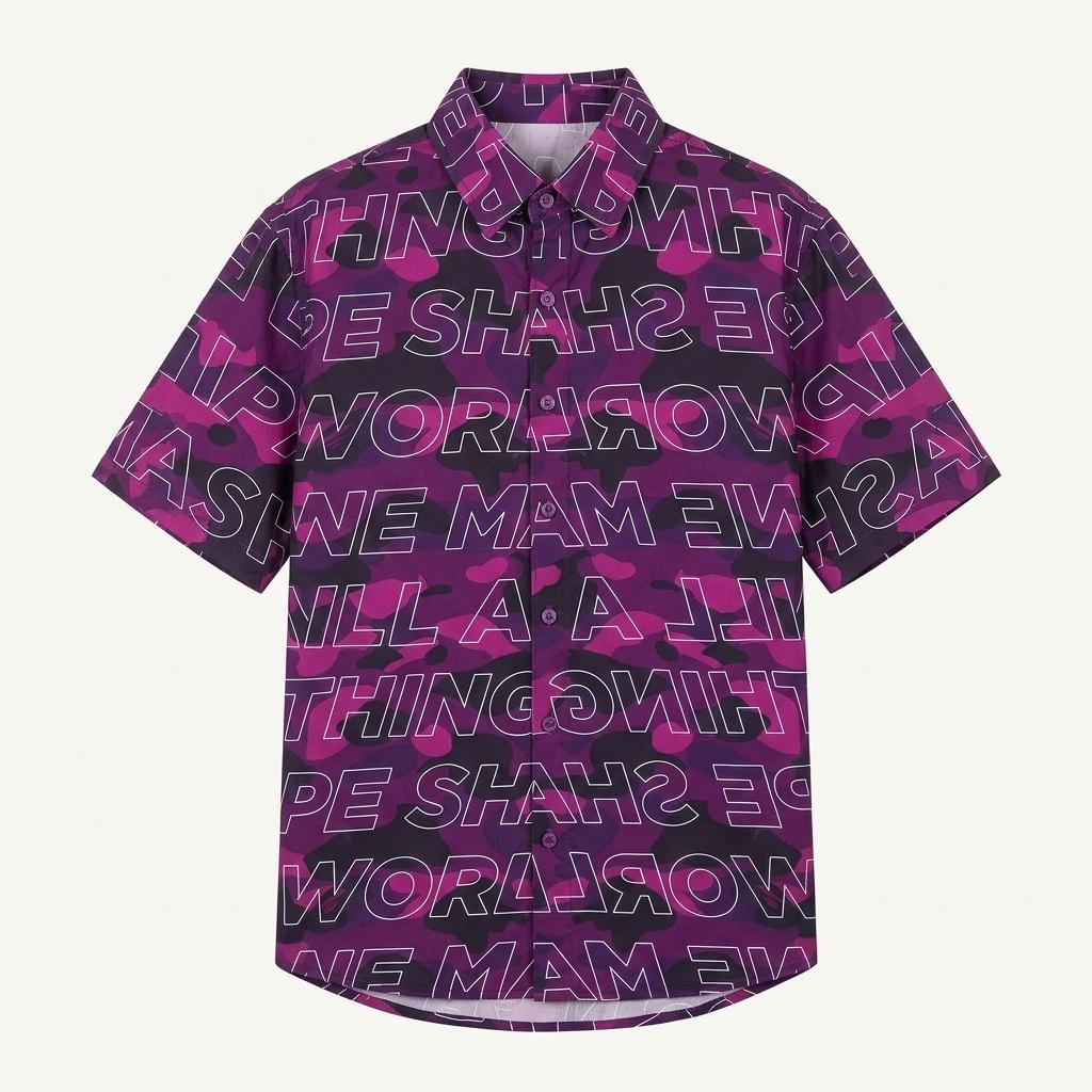 Bape 베이프 텍스트 카모 퍼플 피케 반팔 셔츠 1