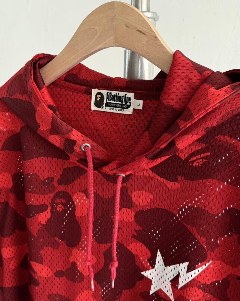 Bape 베이프 레드 카모 메쉬 후드티 9