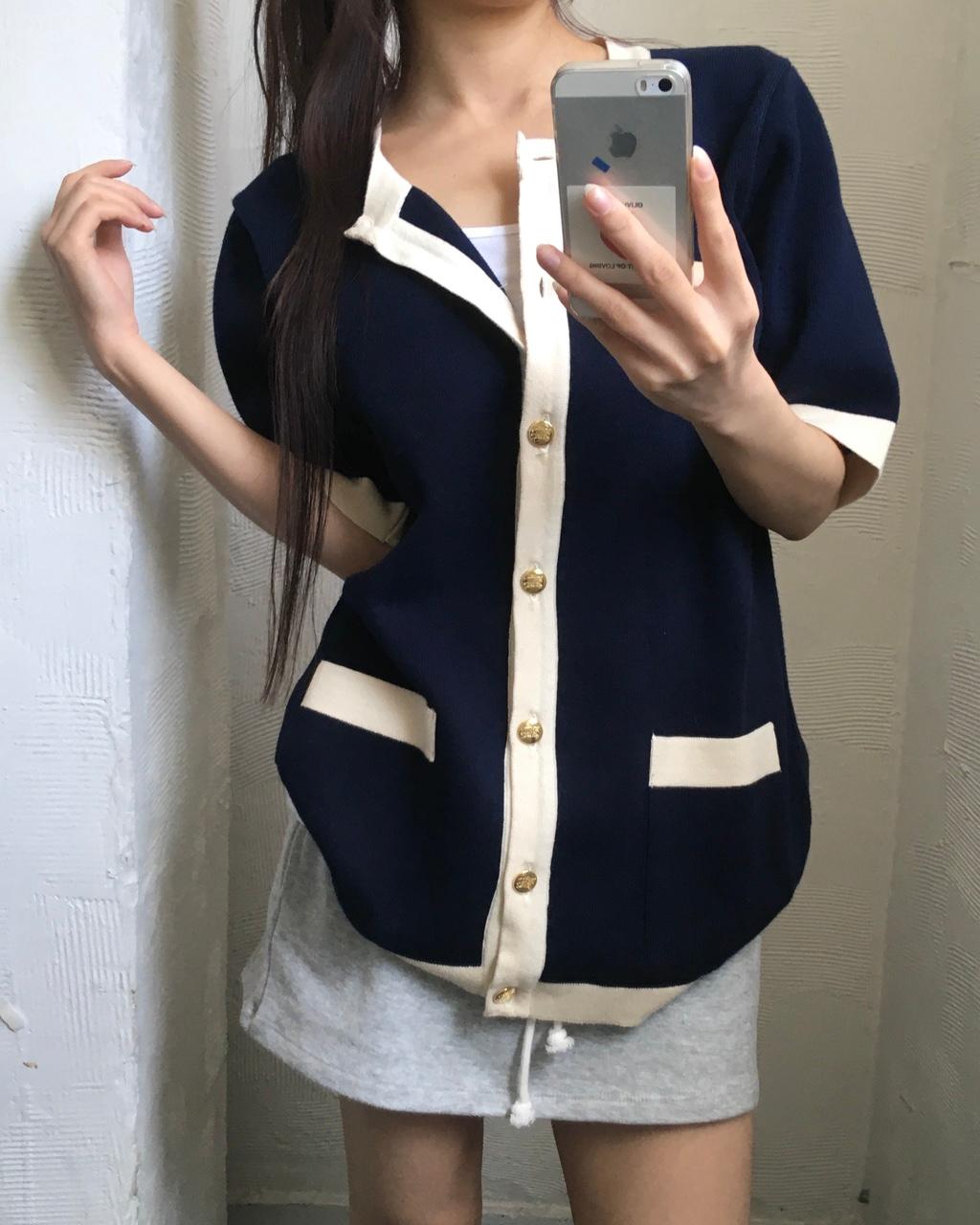 Burberry 버버리 금장 네이비 반팔 가디건 2