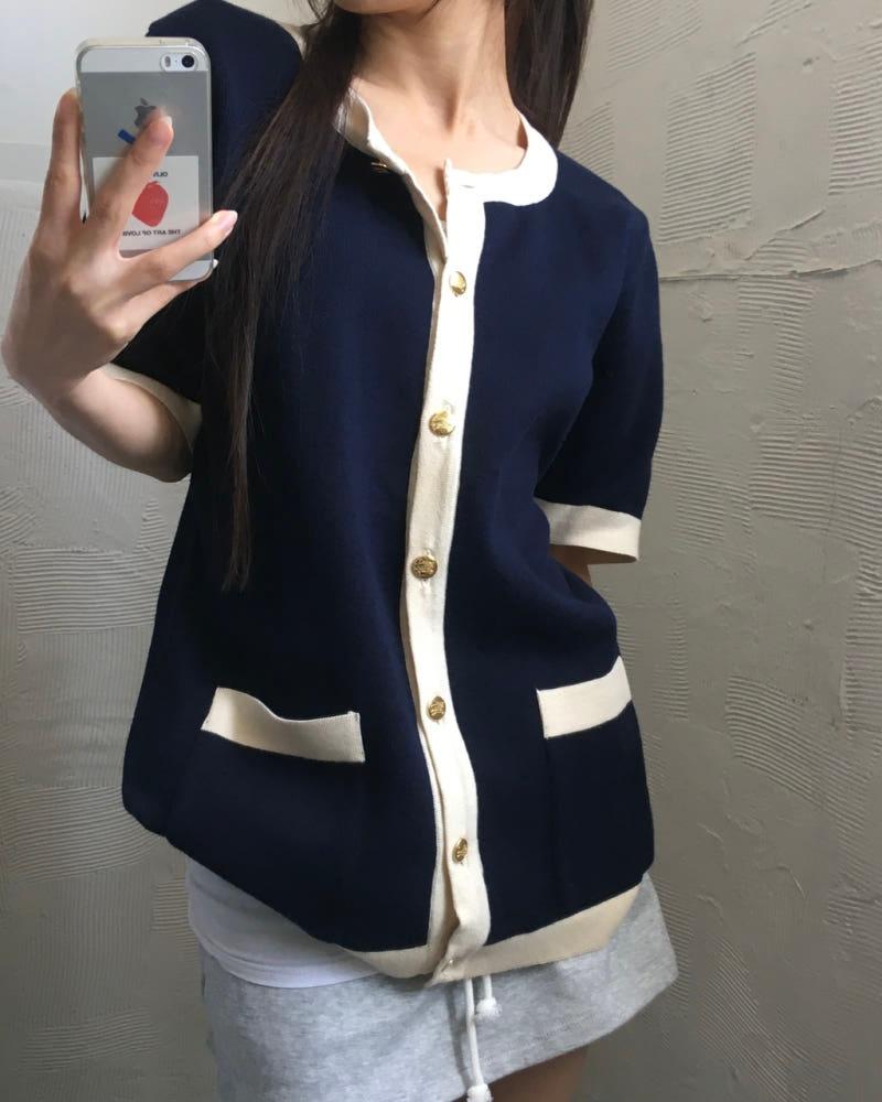 Burberry 버버리 금장 네이비 반팔 가디건 5