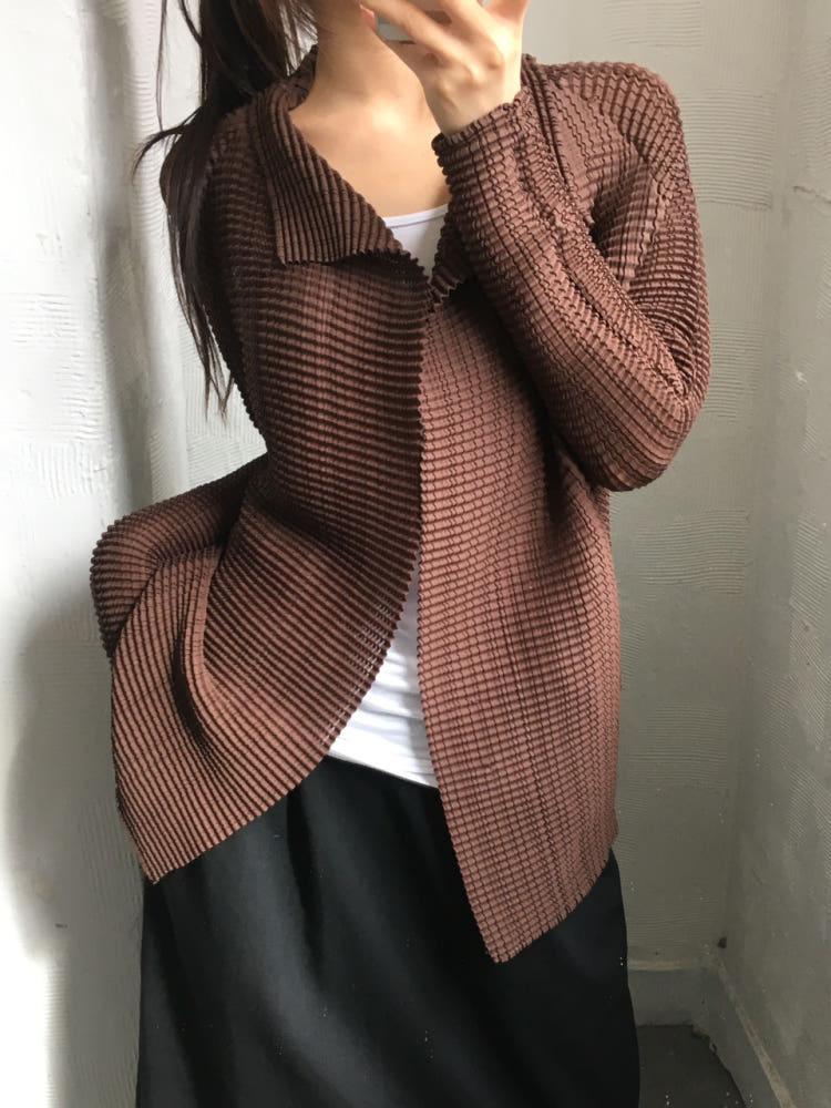 Issey Miyake 이세이미야케 플리츠 브라운 오픈 가디건 3