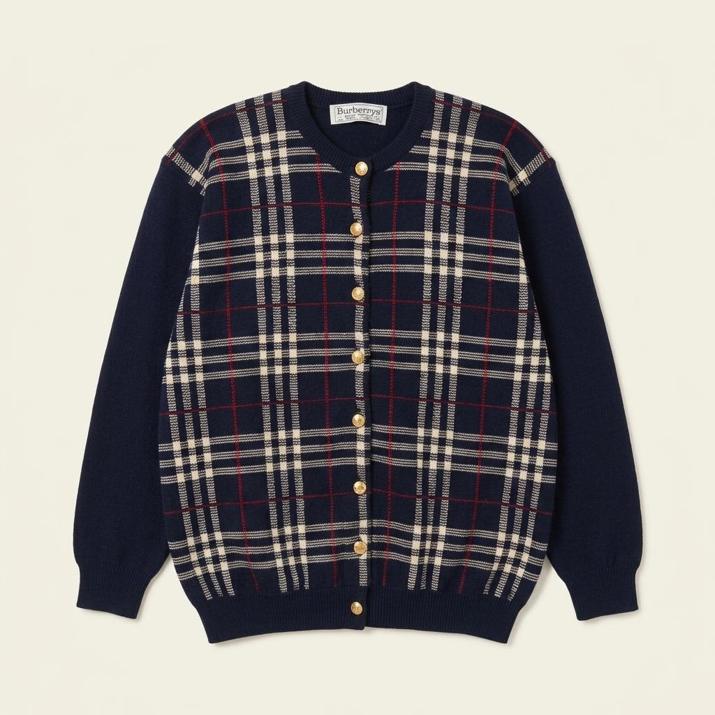 Burberry 버버리 네이비 노바체크 금장 가디건 1