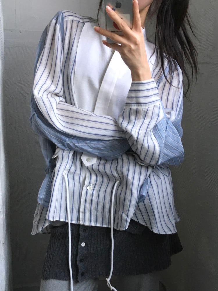 Sacai 사카이 스트라이프 언발란스 셔츠 4