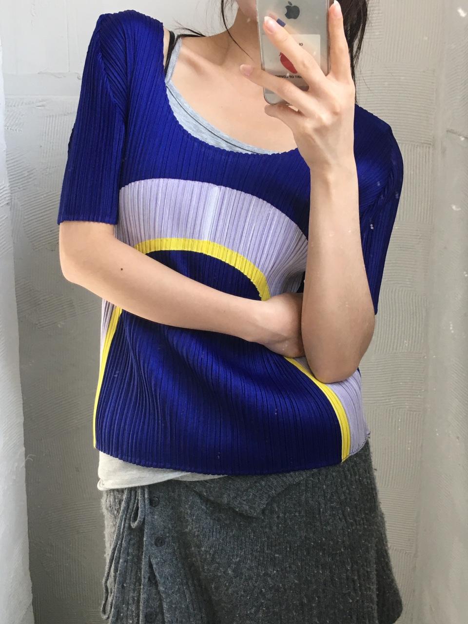 Pleats Please 플리츠플리즈 퍼플 옐로우 플리츠 반팔 2