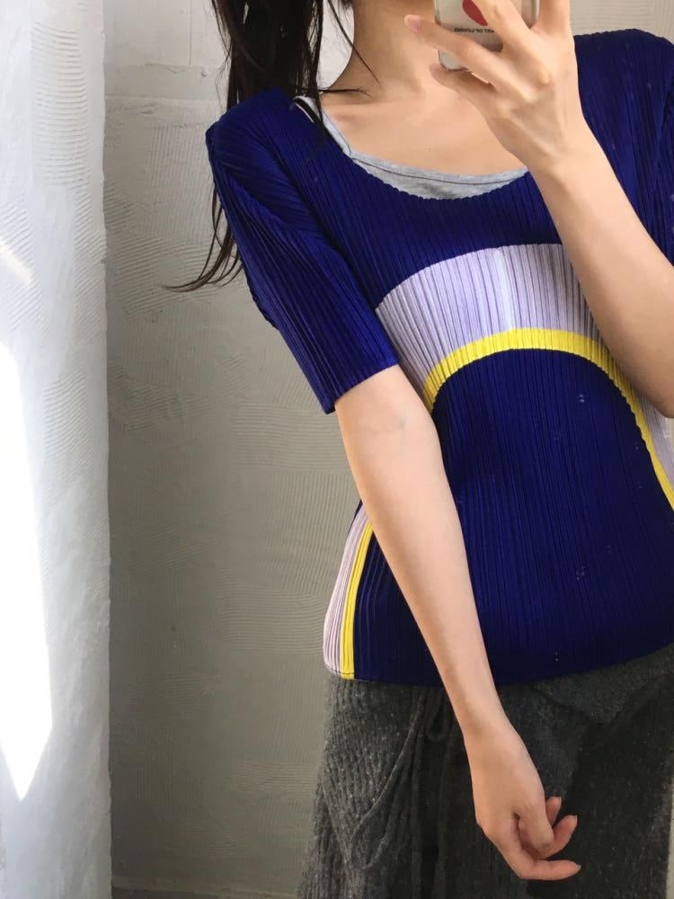 Pleats Please 플리츠플리즈 퍼플 옐로우 플리츠 반팔 4