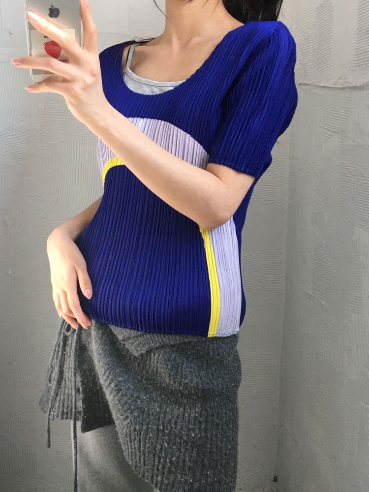 Pleats Please 플리츠플리즈 퍼플 옐로우 플리츠 반팔 5
