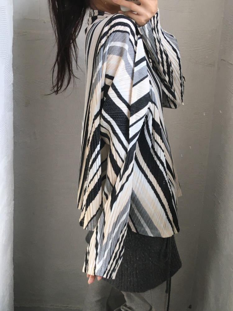 Pleats Please 플리츠플리즈 베이지 블랙 스트라이프 플리츠 자켓 4