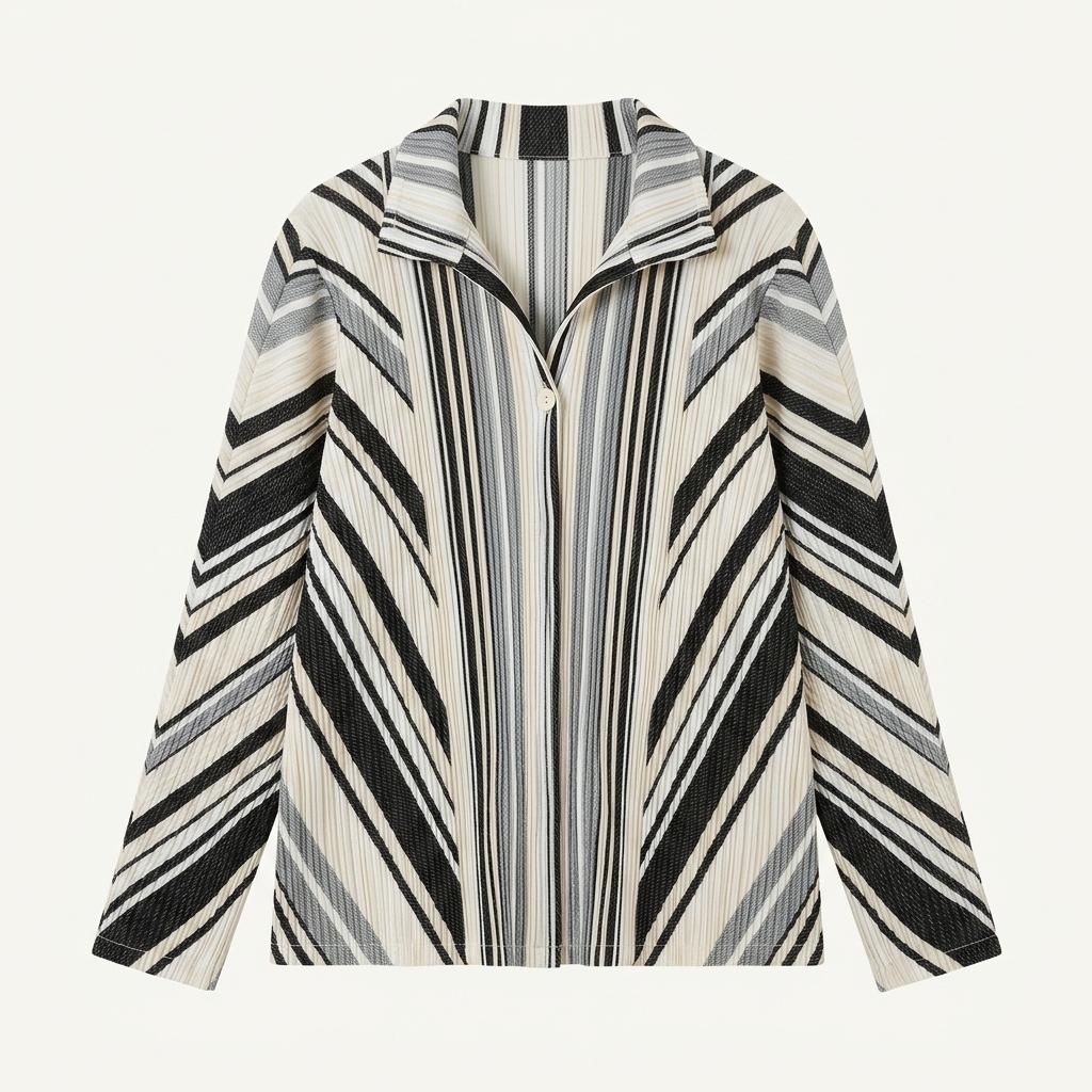 Pleats Please 플리츠플리즈 베이지 블랙 스트라이프 플리츠 자켓 1