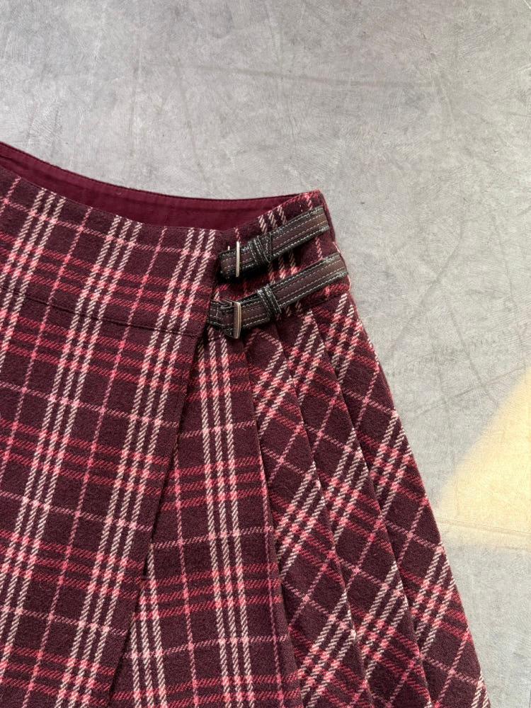 Burberry 버버리 블루라벨 버건디 체크 스커트 4