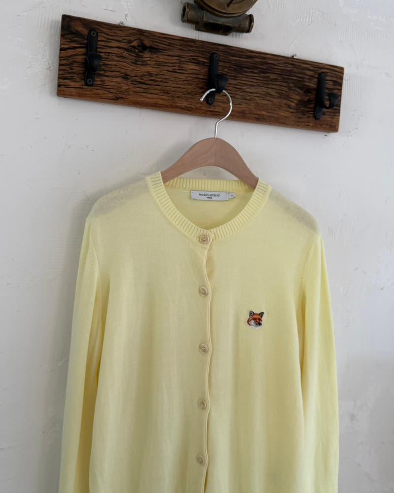 Maison Kitsune 메종키츠네 폭스패치 레몬컬러 라운드넥 울 가디건 4