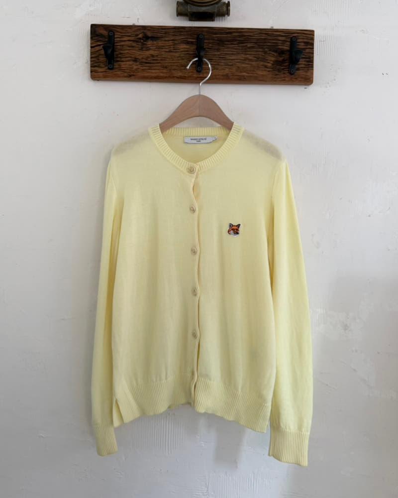 Maison Kitsune 메종키츠네 폭스패치 레몬컬러 라운드넥 울 가디건 3